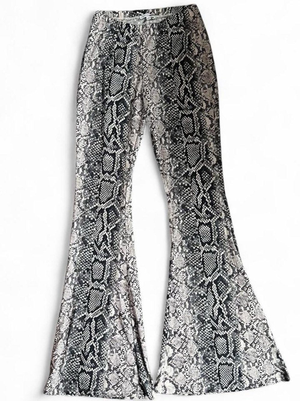 Fashion Nova Black & White Snake Print Flare Pants